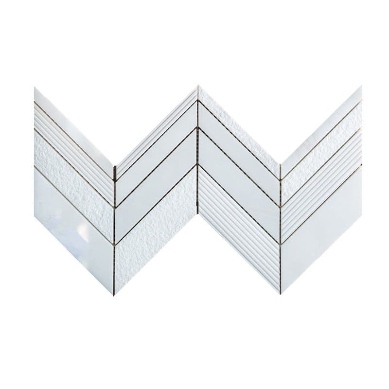 Đá Mosaic Chevron To Trắng Sữa Bóng, Băm, Xẻ Rãnh