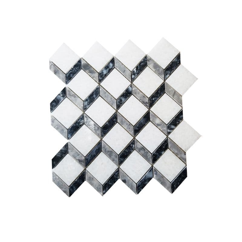 Đá Mosaic 3D Vuông Trắng Muối, Đen, Ghi