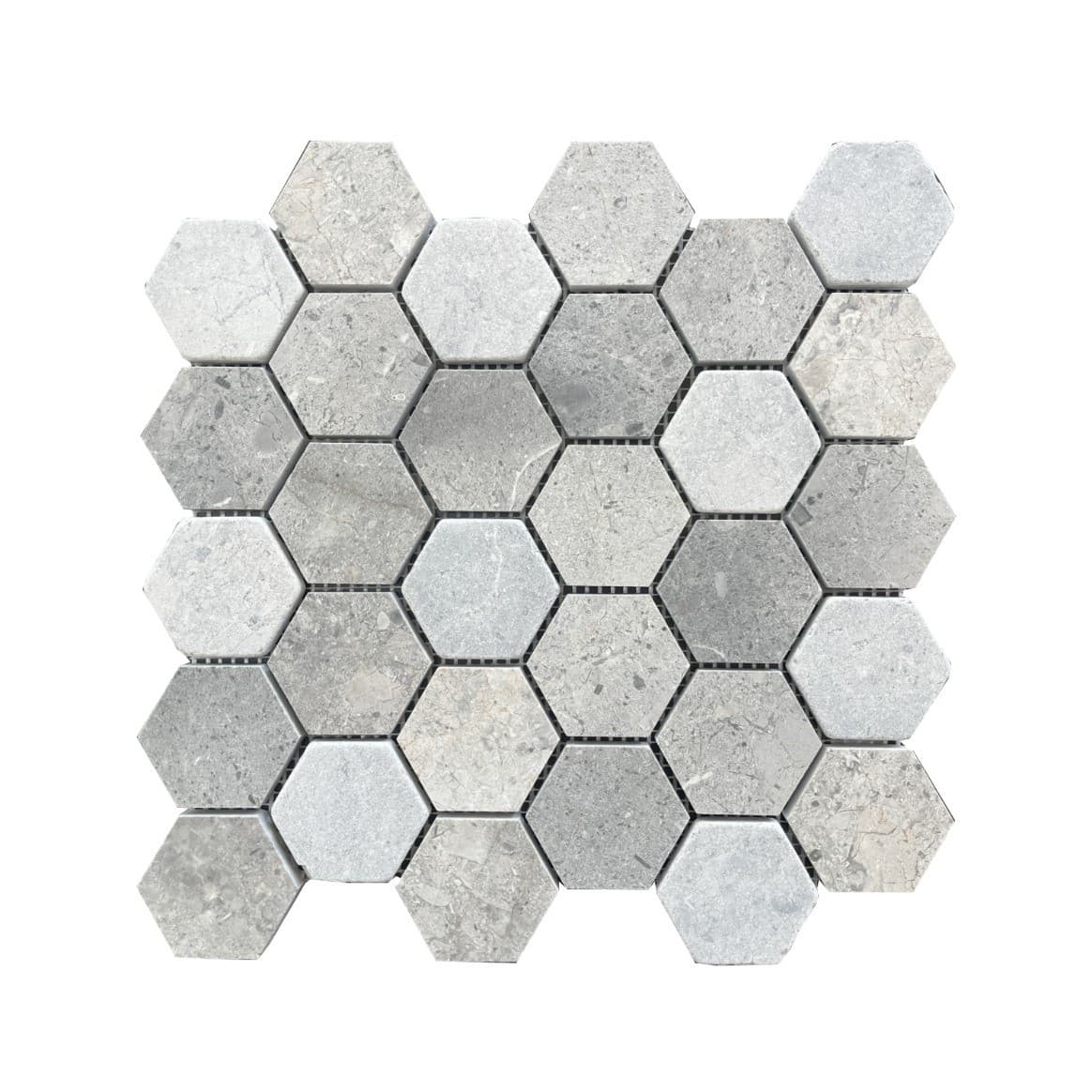 Multicolor Hex 2'' Honed, Tumbled Mosaic