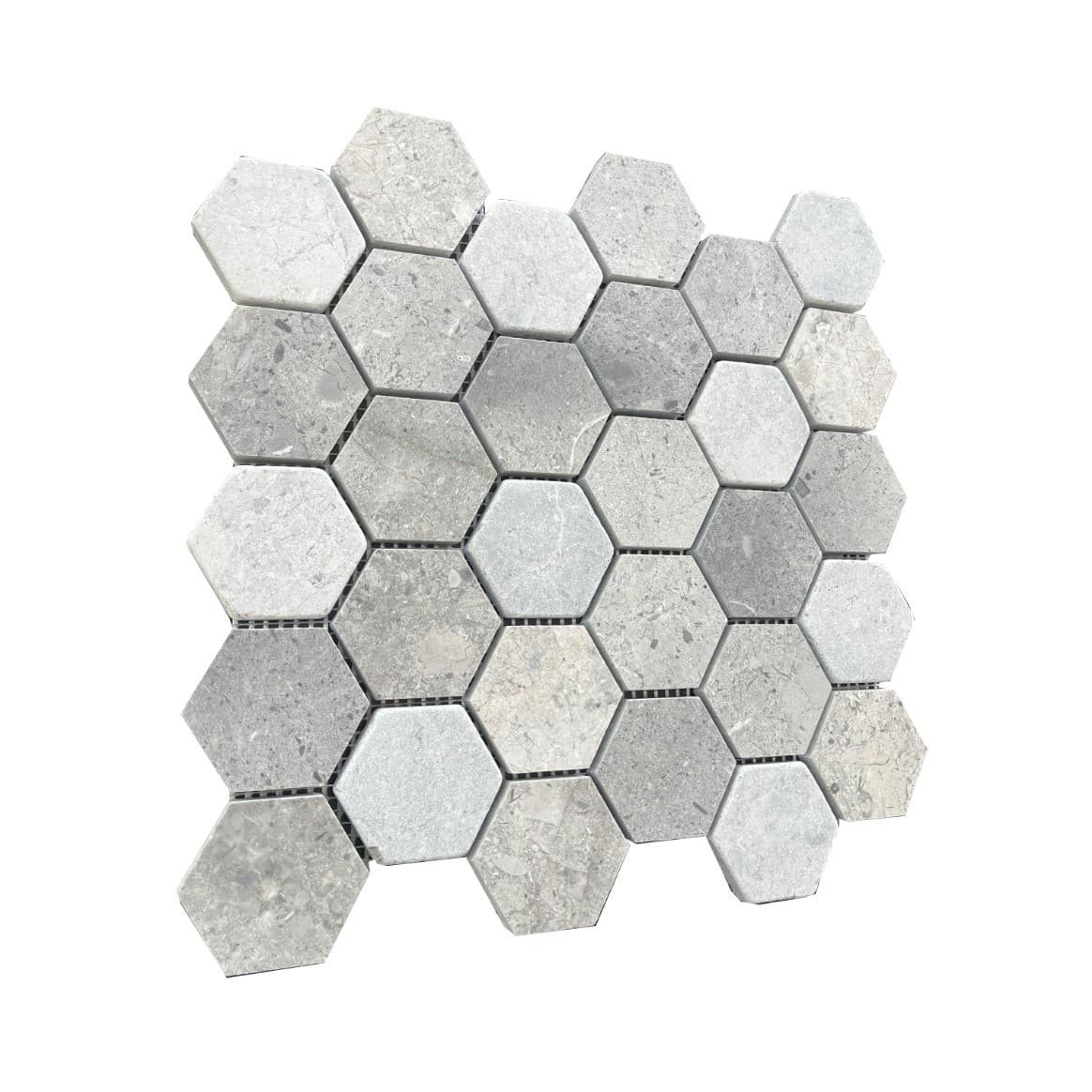 Multicolor Hex 2'' Honed, Tumbled Mosaic