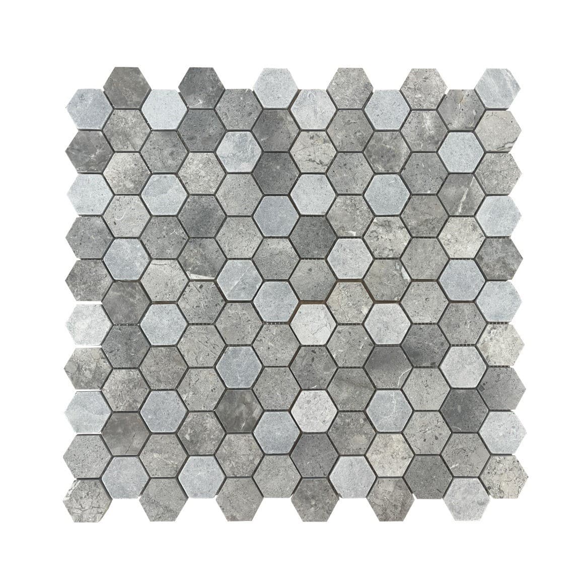 Multicolor Hex 2'' Honed, Tumbled Mosaic