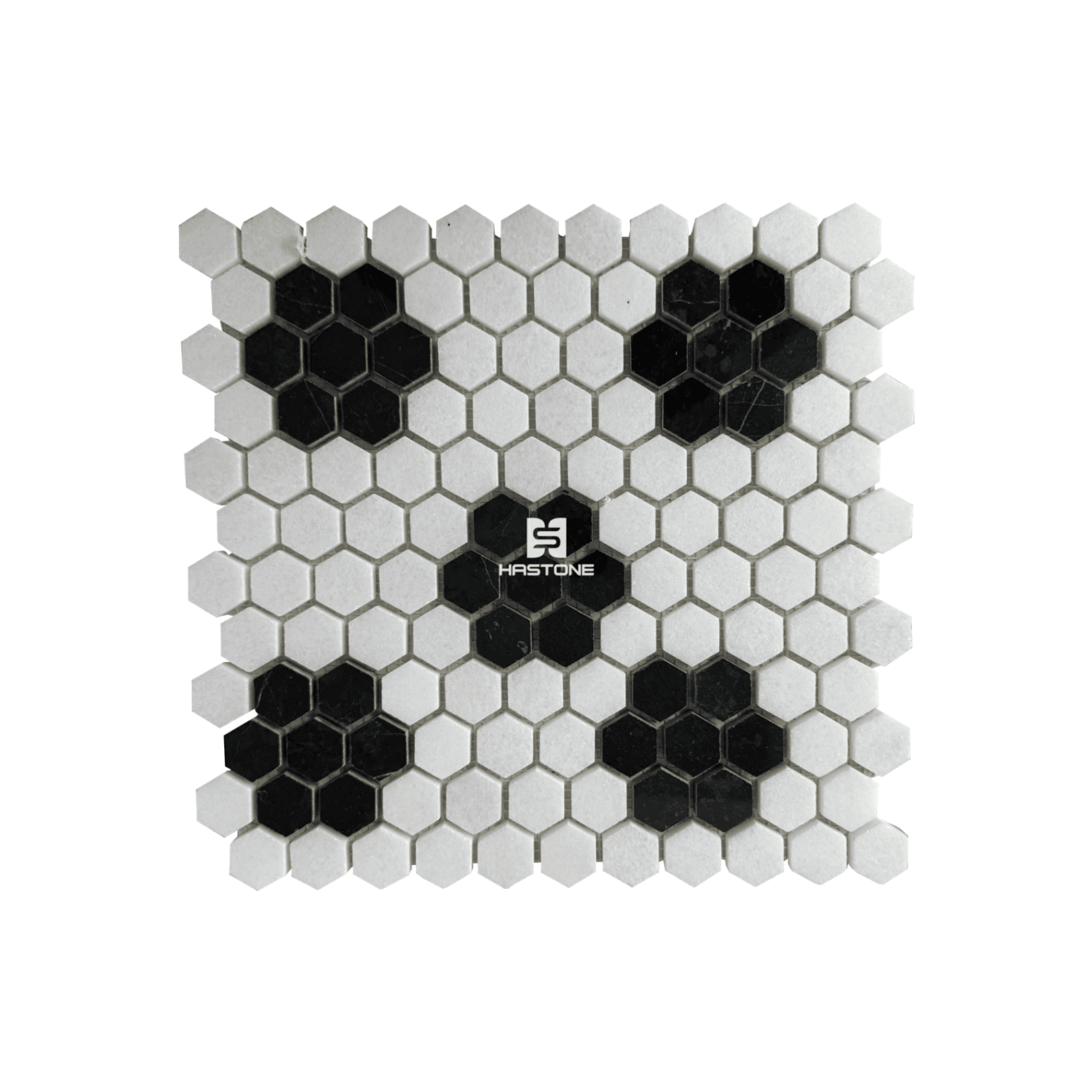 Đá Mosaic Hoa Mini Hex 1'' Trắng Muối, Đen