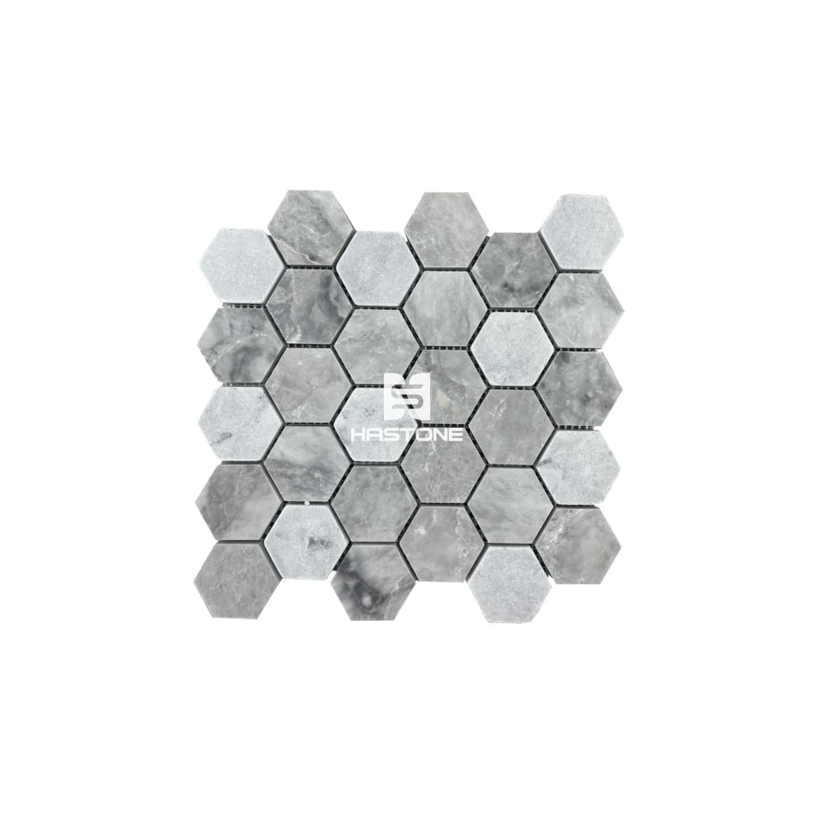 Đá Mosaic Hex 2'' Ghi Nhạt Honed, Rung