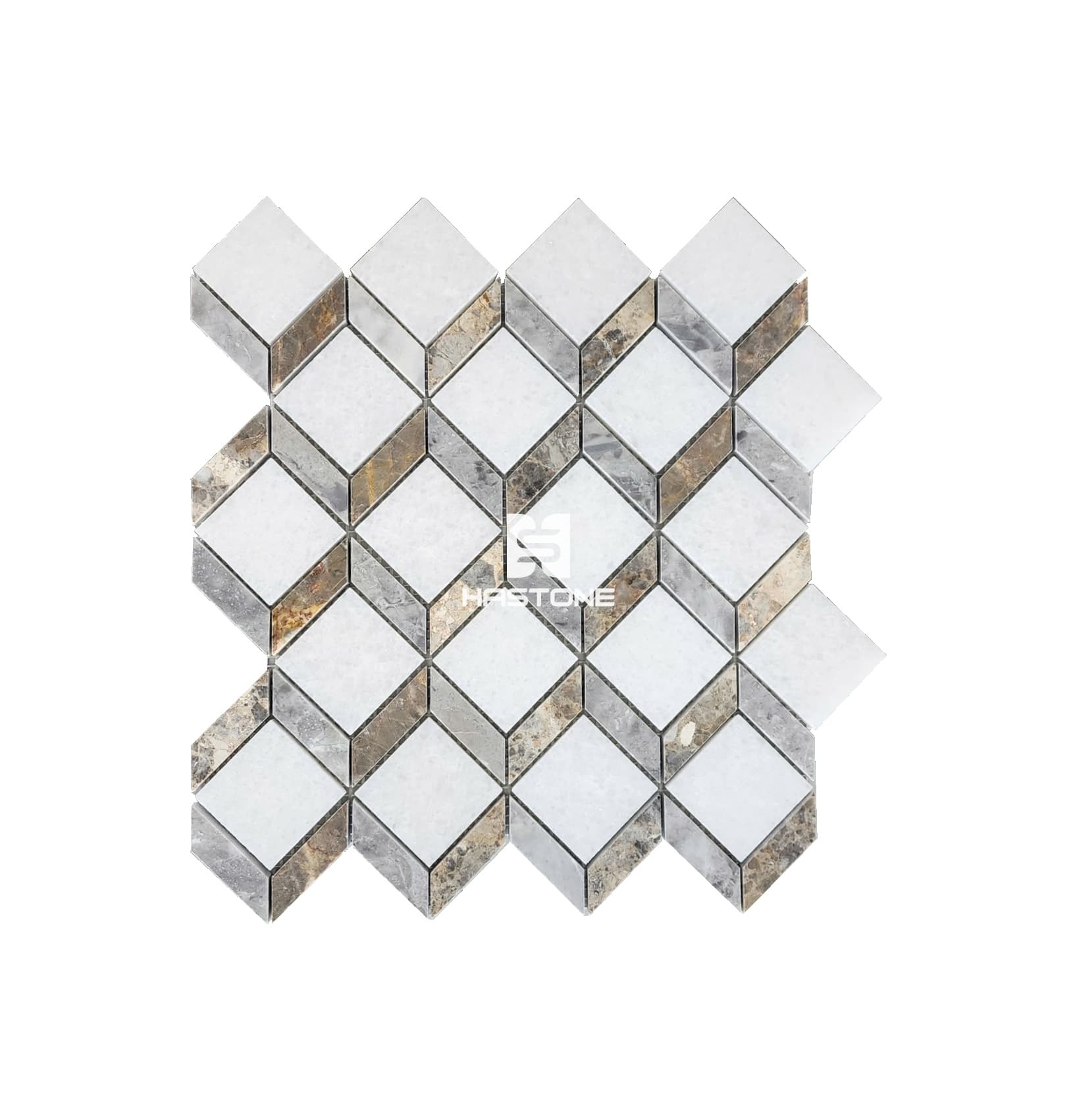 Crystal White, Light Grey, Multicolor 3D Square Polished Mosaic