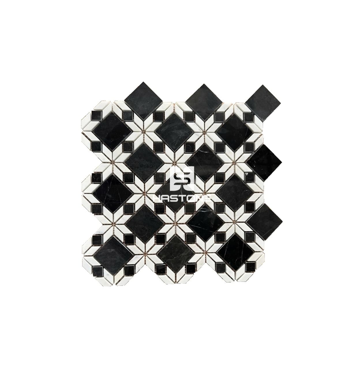 Milky White, Black Flower Polished Mosaic