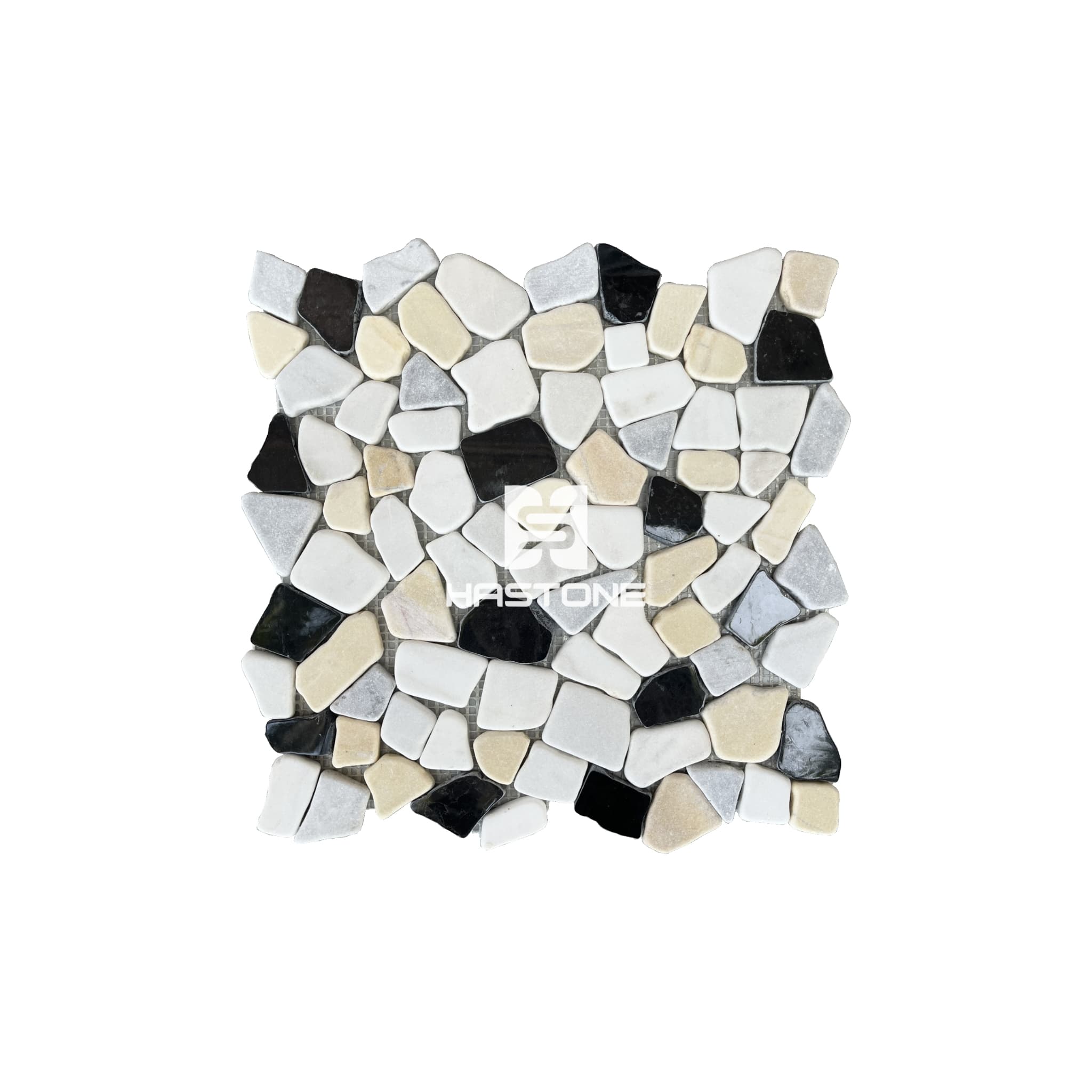 Milky White, Grey, Black, Light Yellow Crazy Tumbled Mosaic