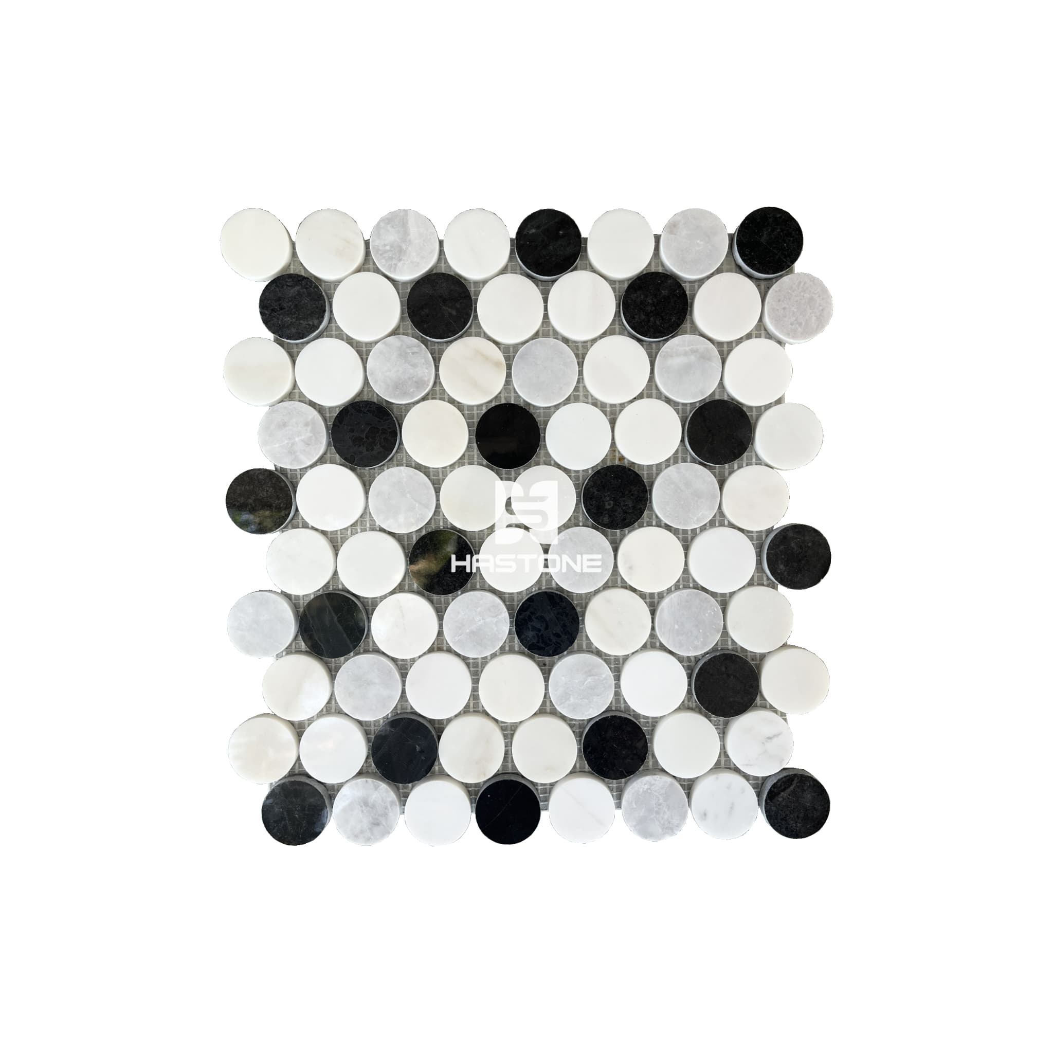 Milky White, Light Grey, Black Small Round Polished Mosaic