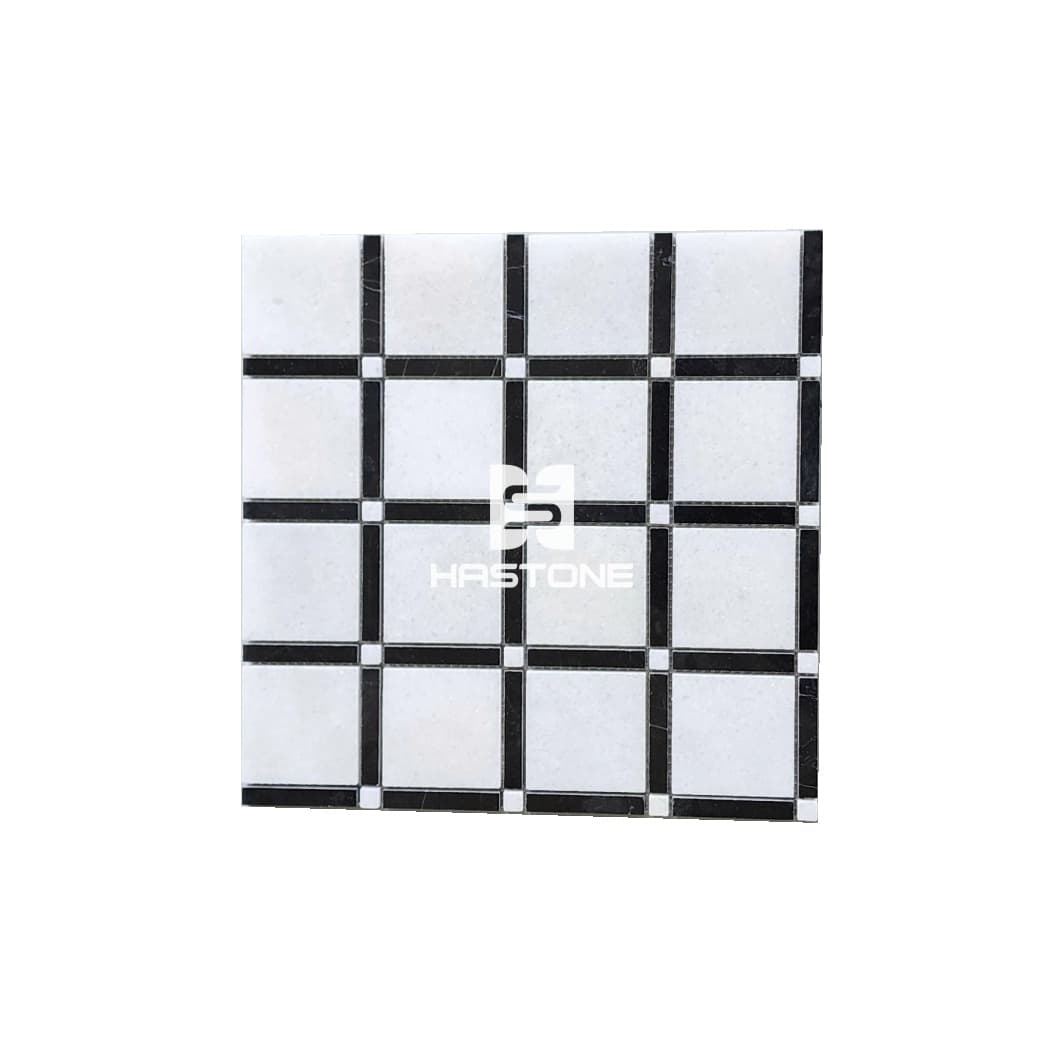 Crystal White, Black Square 63 Polished Mosaic