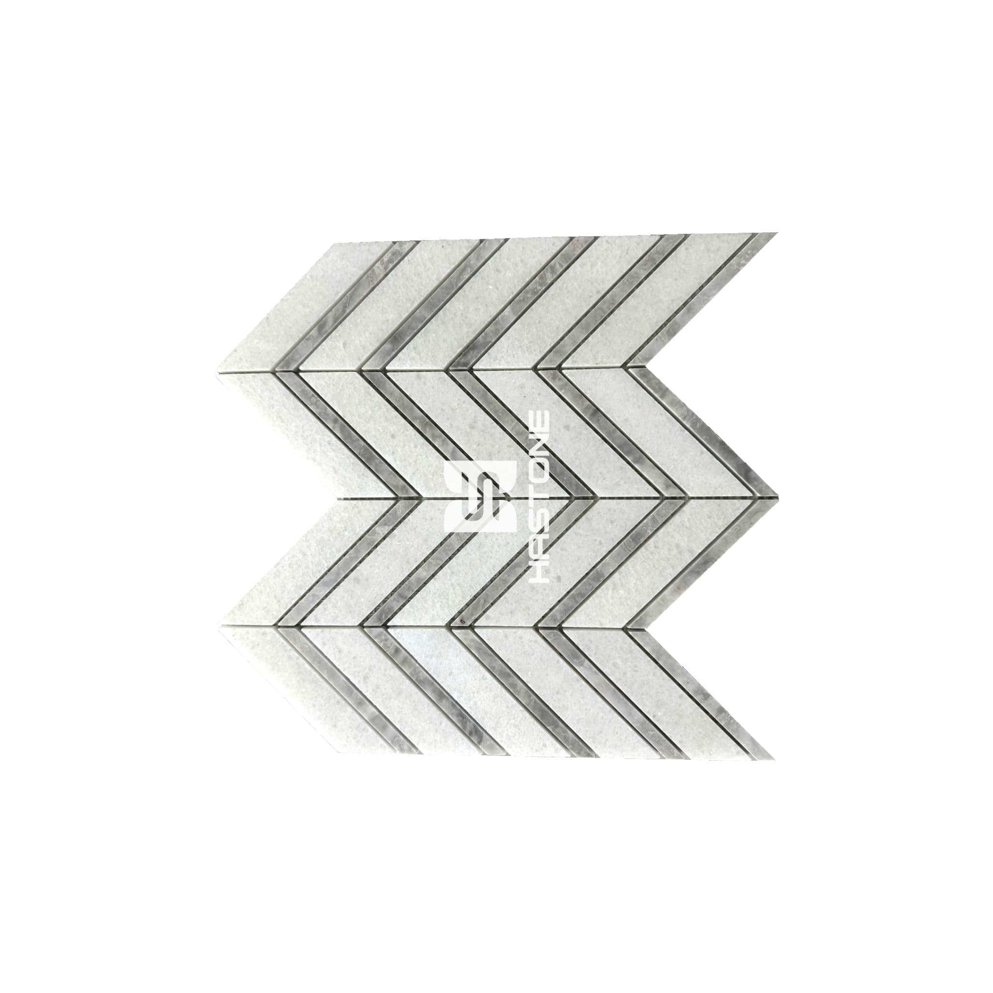 Crystal White, Light Grey Small Chevron Honed Mosaic