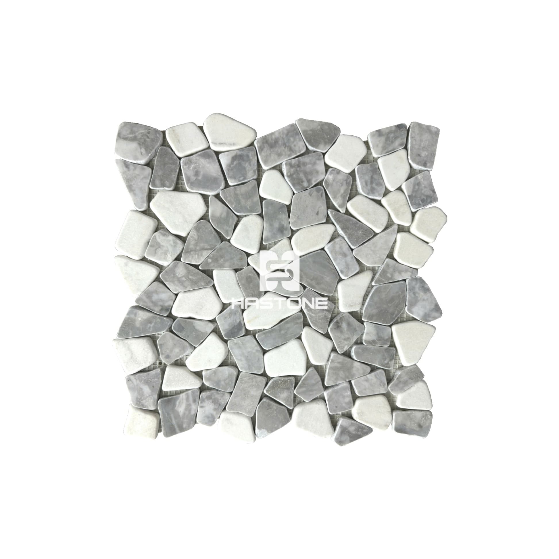 Milky White, Light Grey Crazy Tumbled Polished Mosaic